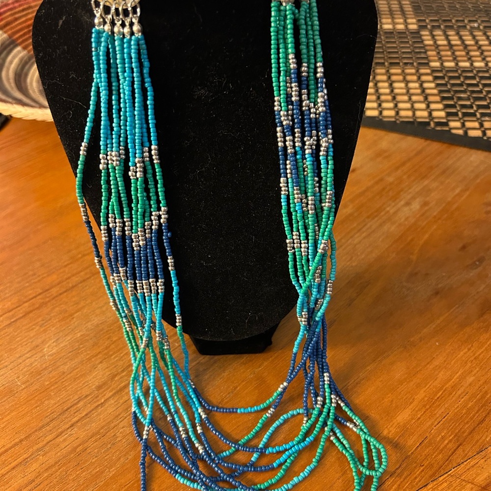 Chico’s Blue and Green Seed Bead Necklace